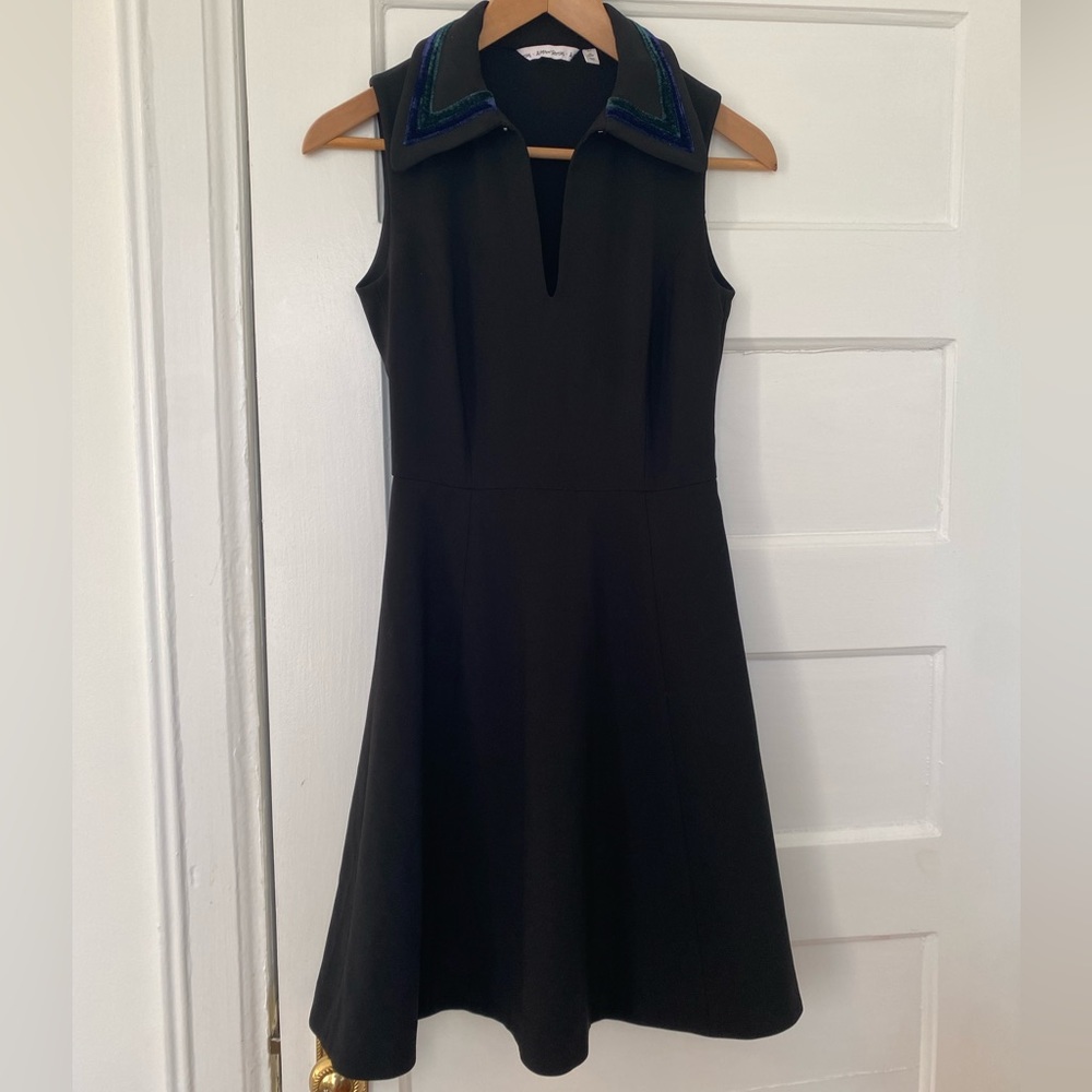 Sleeveless Black A-Line Dress with Decorative Collar